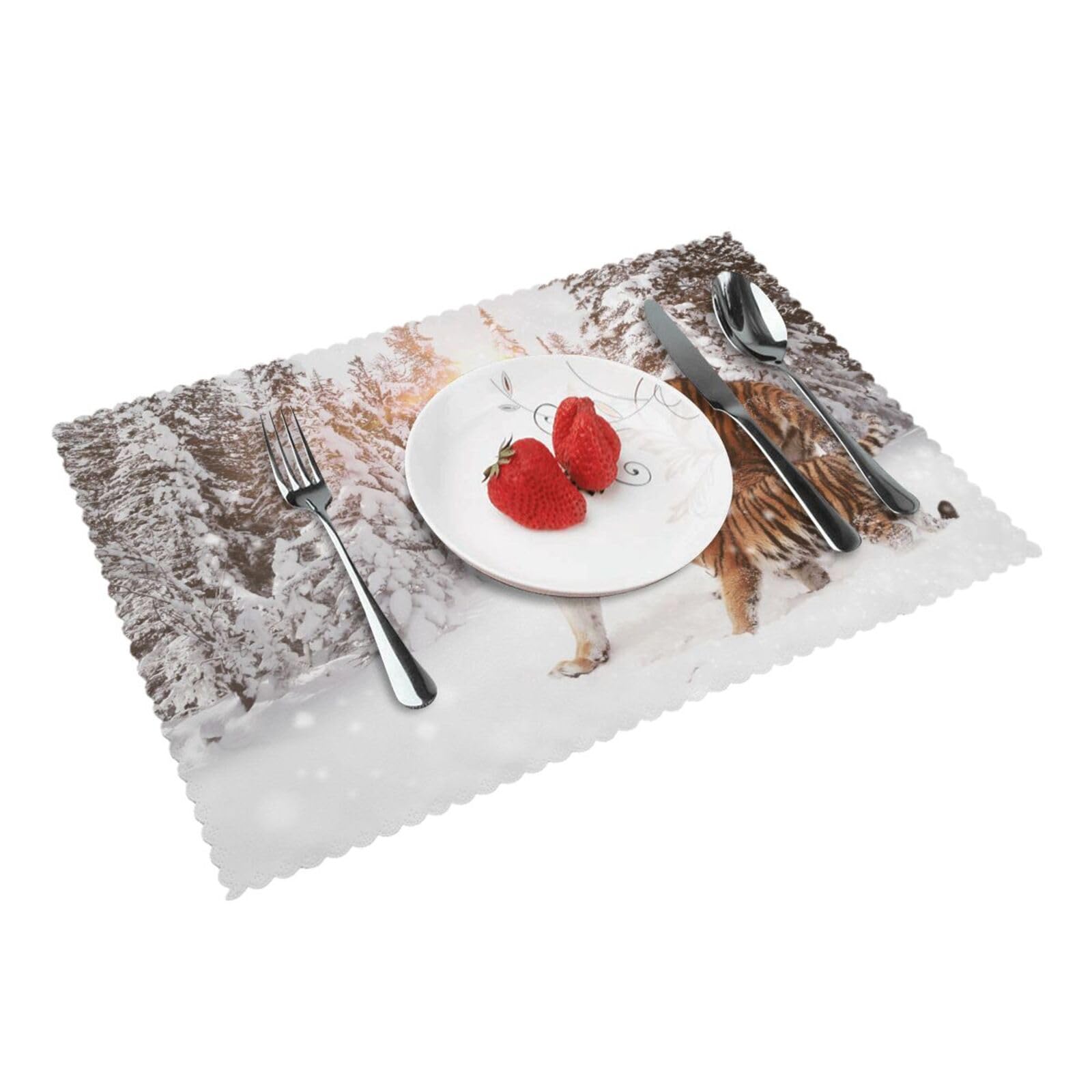Tiger Printed Placemats Set of 4 PCS Washable Placemat for Kitchen Table Heat-resistant Table Mats 45x30 CM
