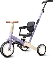 Vista 9 de newyoo Bicicleta para niños pequeños, triciclo con mango de empuje para niños de 1 a 3 años, regalos de cumpleaños y juguetes para el cumpleaños