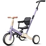 newyoo Toddler Tricycle with Push Handle for 1-3 Year Old, Toddler Bike, Birthday Toy for Boys and Girls, 5 in 1 Kids Trike, Balance Bike with Backrest and Safety Belt, Purple, TR007