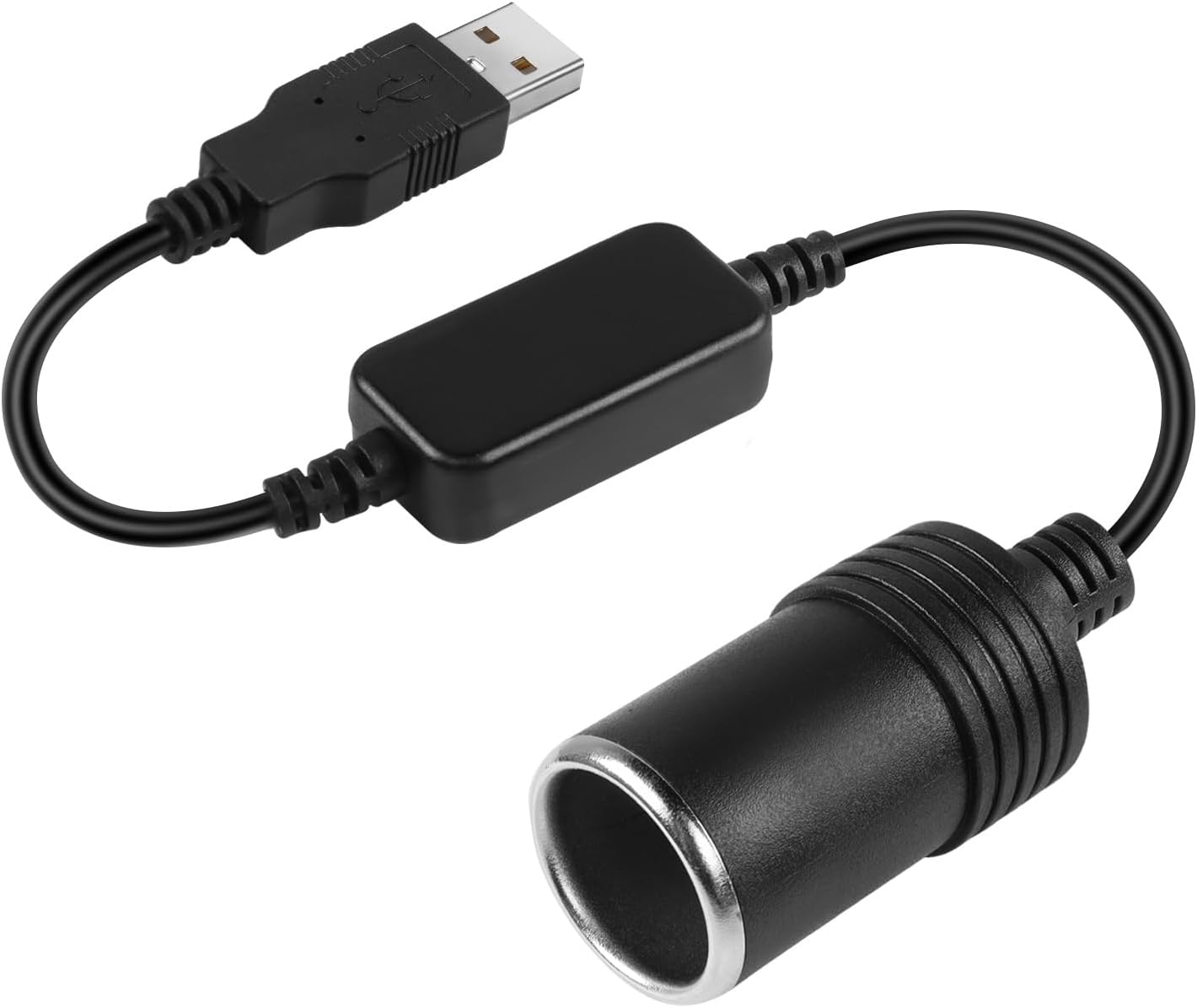 HATMINI USB A to Cigarette Lighter Adapter Power Cable，1FT 5V USB A Male to 12V