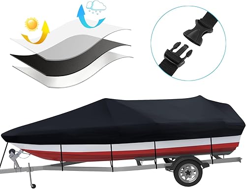 Miniatura 2 de Funda para barco, tela Oxford impermeable 420D, cubierta de lancha remolcable con revestimiento plateado, cubierta de barco Tri-Hull Runabout para