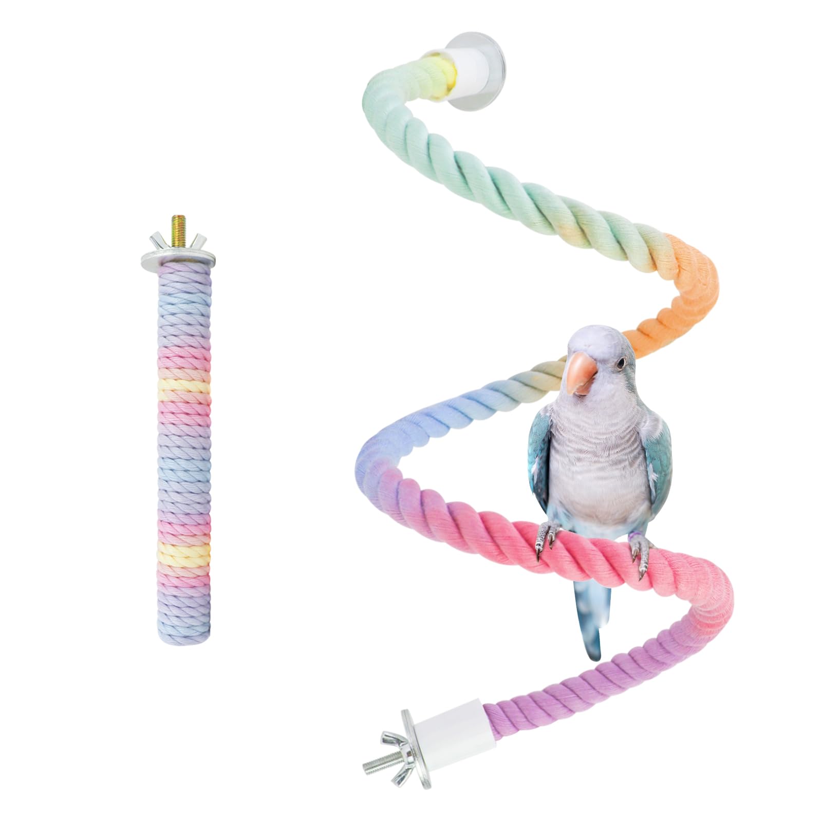 MultiValue Parrot Rope Perch, Rope Perches for Bird Cages with Small Stand Pole, Flexible Fade Color Perch Rope Swing for Paw Grinding Standing Climbing (Large)
