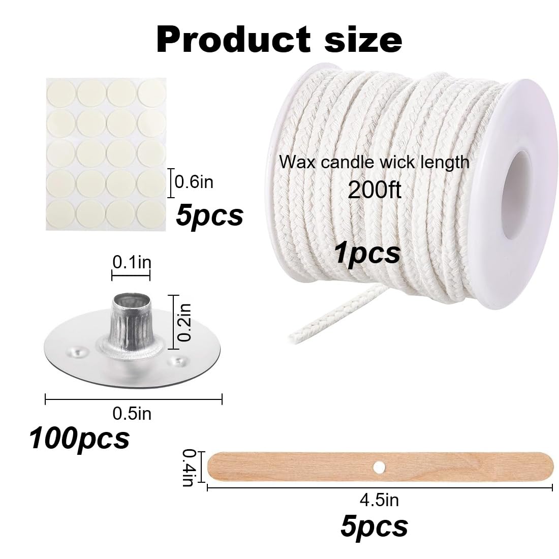 OdiuK Set stoppini per candele, 6100 cm, stoppini per candele, inodori, stoppini per candele con 100 base in metallo e 6 fissatori per legno, set per candele fai da te Capodanno