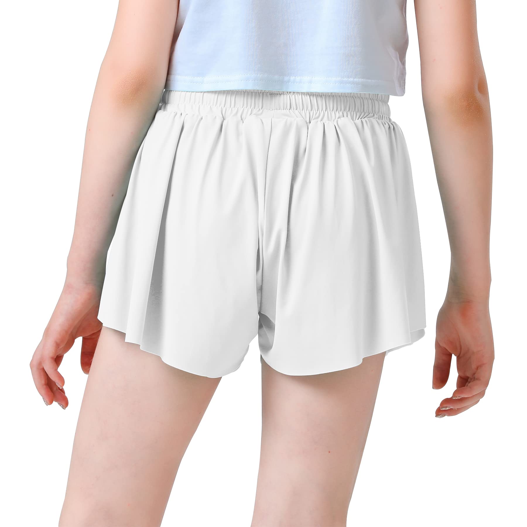 Pantalones cortos deportivos para niña, transpirables, 2 en 1, pantalones cortos activos, pantalones cortos de baño, ligeros y sólidos, con bolsillos de forro