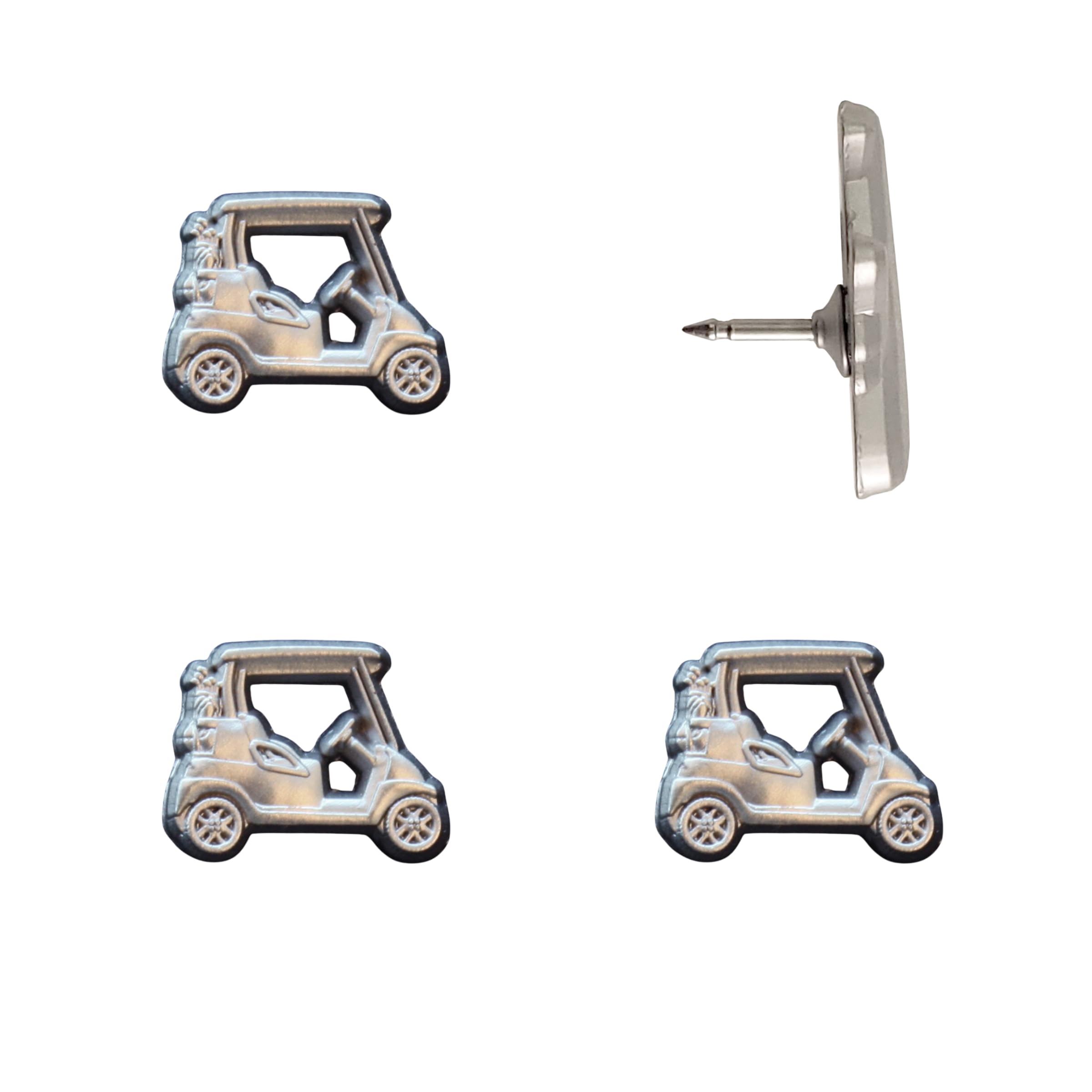Golf Cart Push Pins - Silver Golf Cart Map Pins for Cork Boards, Maps, or Lapel Use - Designed in USA - Set of 4