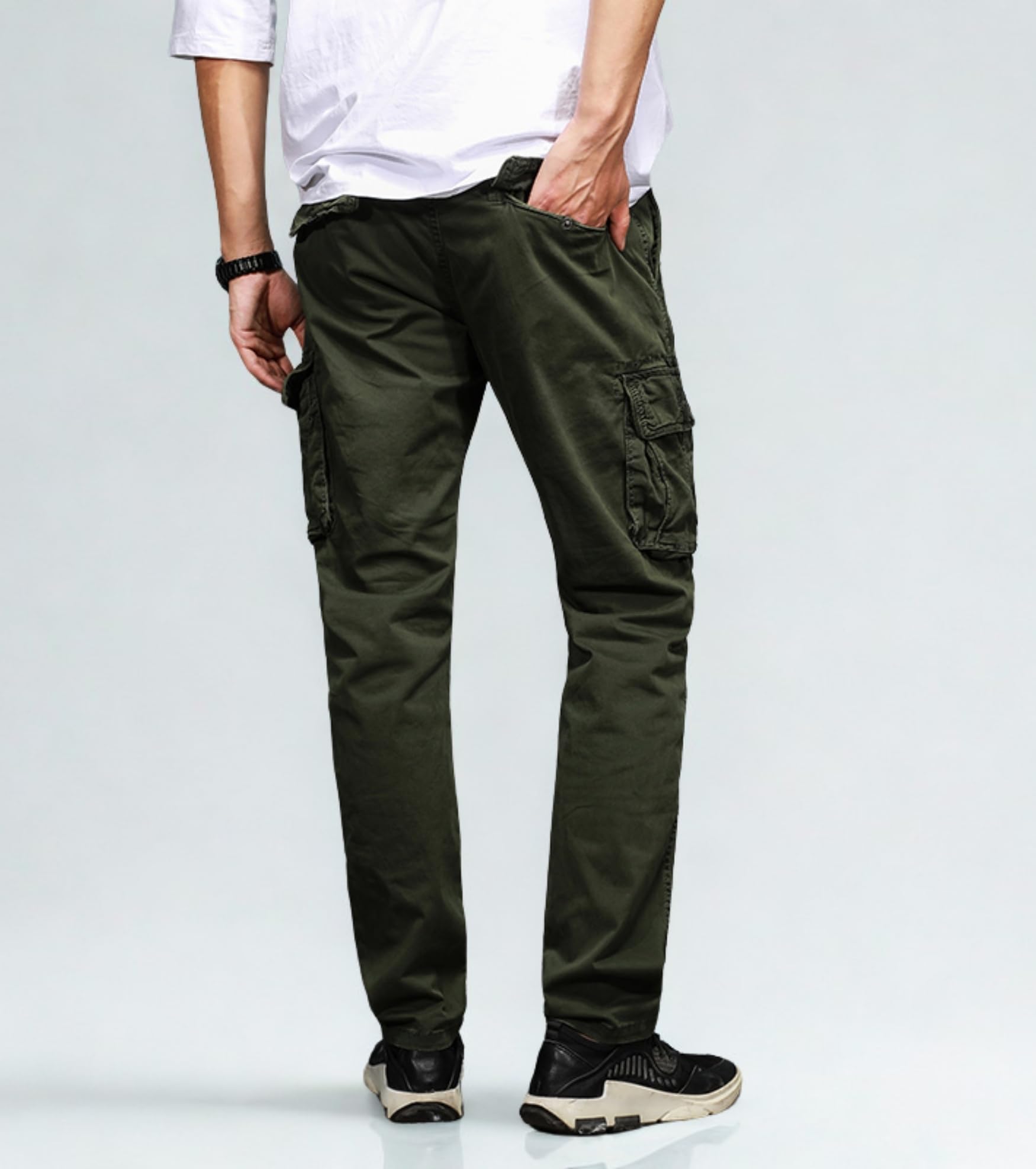 L'MONTE Imported Cargo Joggers for Men | Multi Pocket Cotton Cargo Pants | Regular Fit Casual Trousers for Men | Button Closure Jogger Pants(36,Green) 2