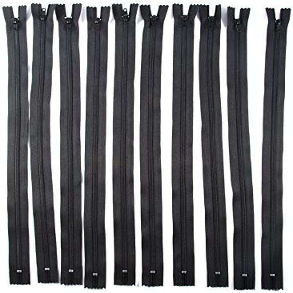 Trimz 45cm (~18inch) one Way end Stop Zip with 4mm Teeth - Black x 10Pces, Polyester, 45 cm