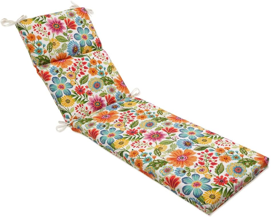 Pillow Perfect Bright Floral Indoor/Outdoor Split Back Chaise Lounge Cushion with Ties, Plush Fiber Fill, Weather, and Fade Resistant, 72.5" x 21", Blue/Purple Gregoire, 1 Count Blue/Purple Gregoire 72.5" x 21"