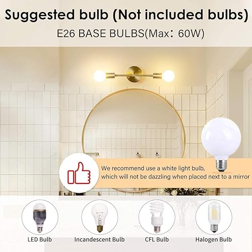 Miniatura 6 de Luces doradas de tocador, 2 lámparas de baño sobre espejo, aplique de latón, moderno, semiempotrado, lámpara de pared para inodoro, dormitorio, sala