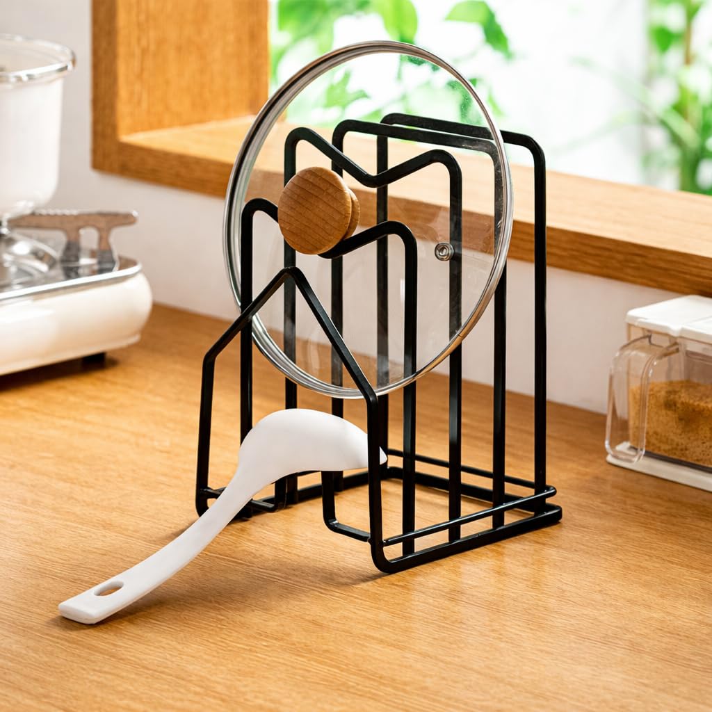 Multipurpose Pan, Pot & Lid Organizer Rack | Rust Proof Iron Kitchen Storage Stand for Plates, Chopping Boards & Cookware | Space-Saving Countertop Organizer (Hut Shape)