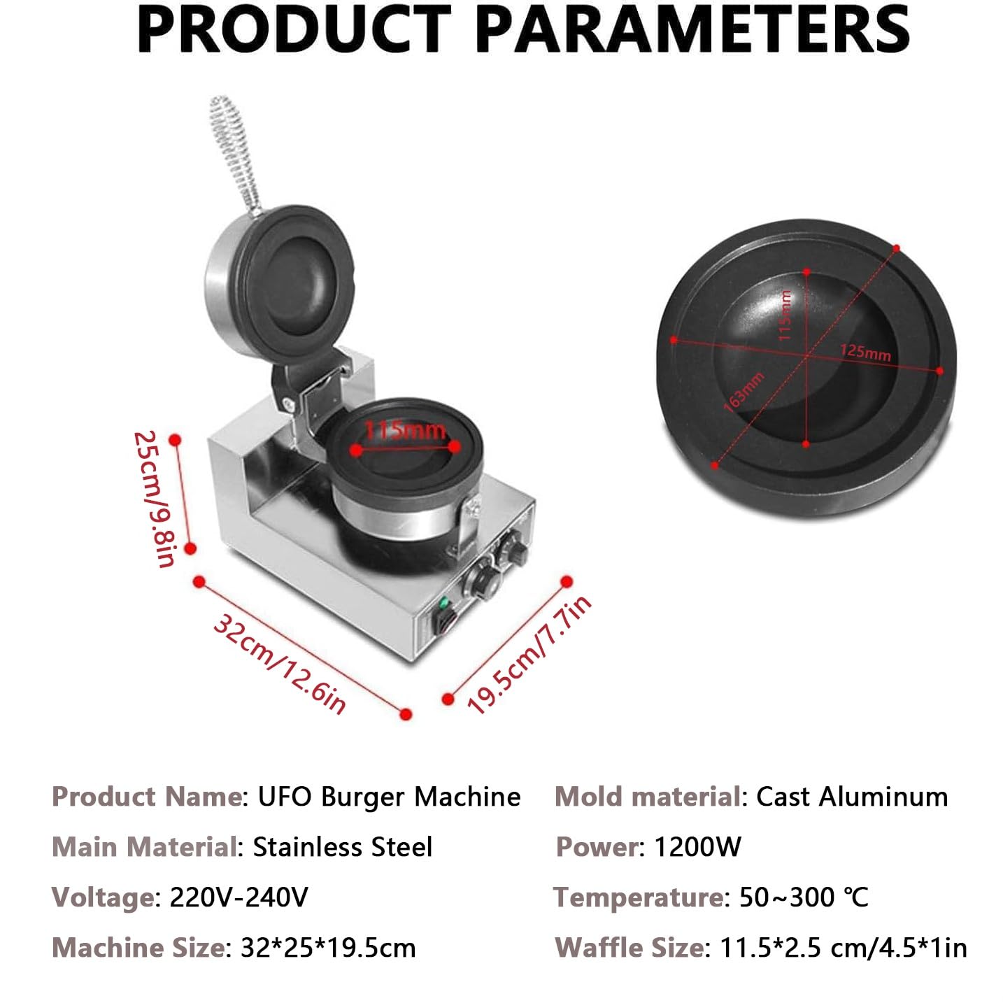 Macchina per hamburger elettrica, pressa per hamburger commerciale da 1200 W, temperatura regolabile 50-300 ℃, padella antiaderente, macchina per waffle all'uovo con bolle