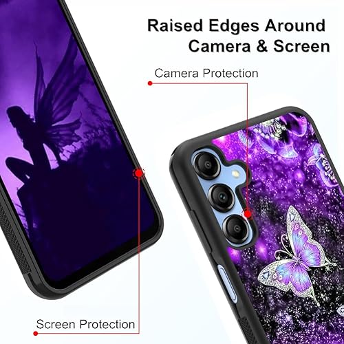 Miniatura 3 de OOK Funda compatible con Samsung Galaxy A15, diseño de nebulosa de mariposa morada, diseño espacial de policarbonato duro+TPU suave, antideslizante