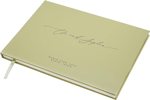 MUUJEE Personalized Guestbook in Sage - Premium Custom Modern Guest Book for Wedding Reception, Birthday Party or Events wBookmark Blank Pages for