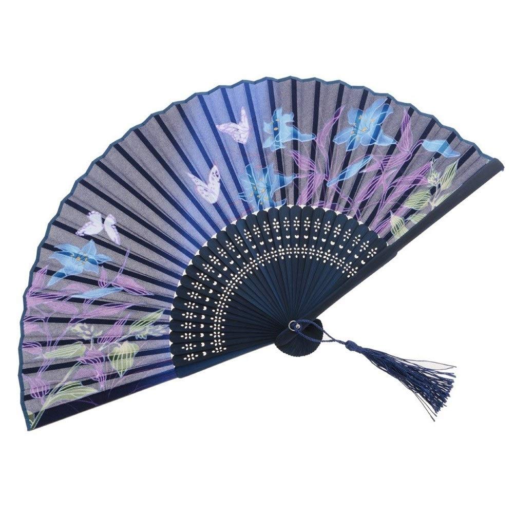 NZPOST Folding fan Folding Fan Chinese Style Folded Fans Spun Silk Bamboo Hand Held Props For Dancing Cosplay Home Office Wall Decoration fan (A)