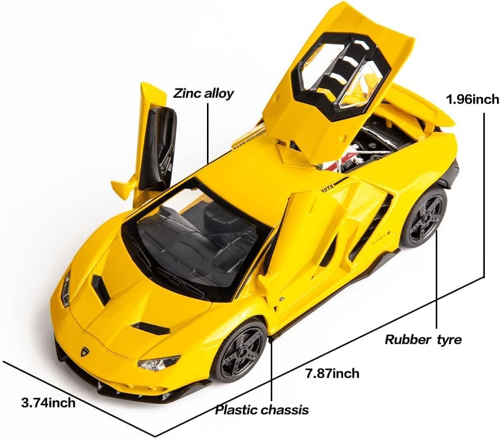 Image of 1 /24 Scale Lamborghini LP770 Alloy Diecast Model Vehicles Pull Back Toy Car with Light and Sound for Kids Boys Gift (Yellow)