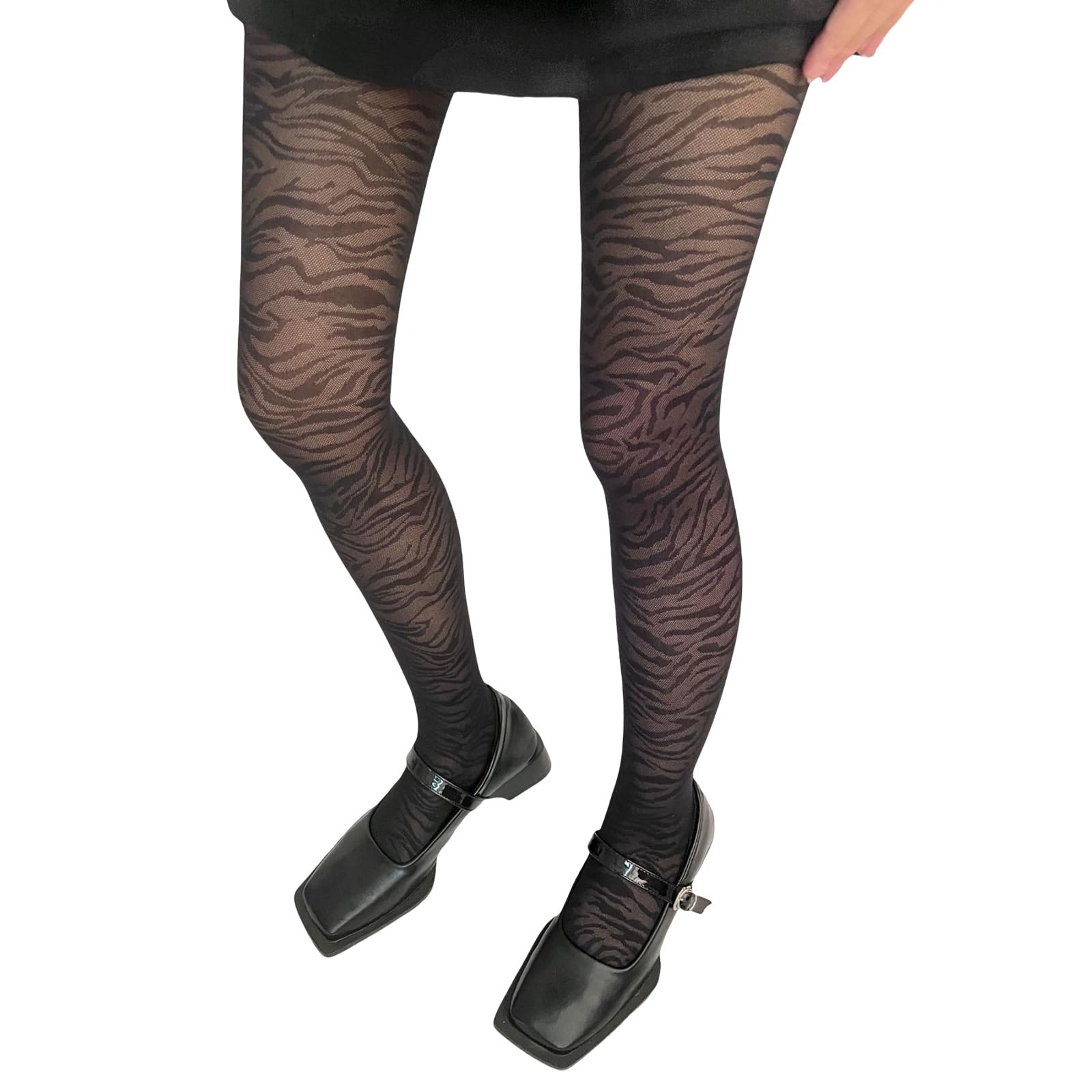 Yuzimei Women's Black Tights, Japanese Vintage Zebras Striped Printed Stockings Tights Sheer Mesh Nylon Animal Pattern Pantyhose Hosiery For