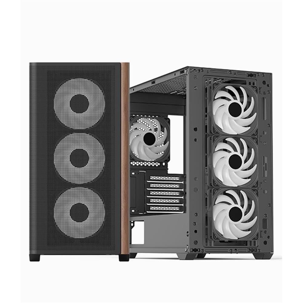 AeroCool D301A Mid-Tower Case, Gaming PC, Airflow ottimizzato, pannello frontale in rete in legno, design sottile, con 4 ventole RGB, compatibile con schede madri ASUS e MSI M-ATX, USB Type C, nero