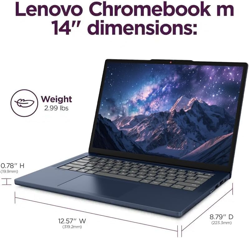 Image of Lenovo IdeaPad Slim 3 Chromebook, 14 inch WUXGA Touchscreen Laptop, 4GB RAM, 576GB Storage (64GB eMMC+512GB External), MediaTek Kompanio 540 Processor, Chrome OS, Cosmic Blue