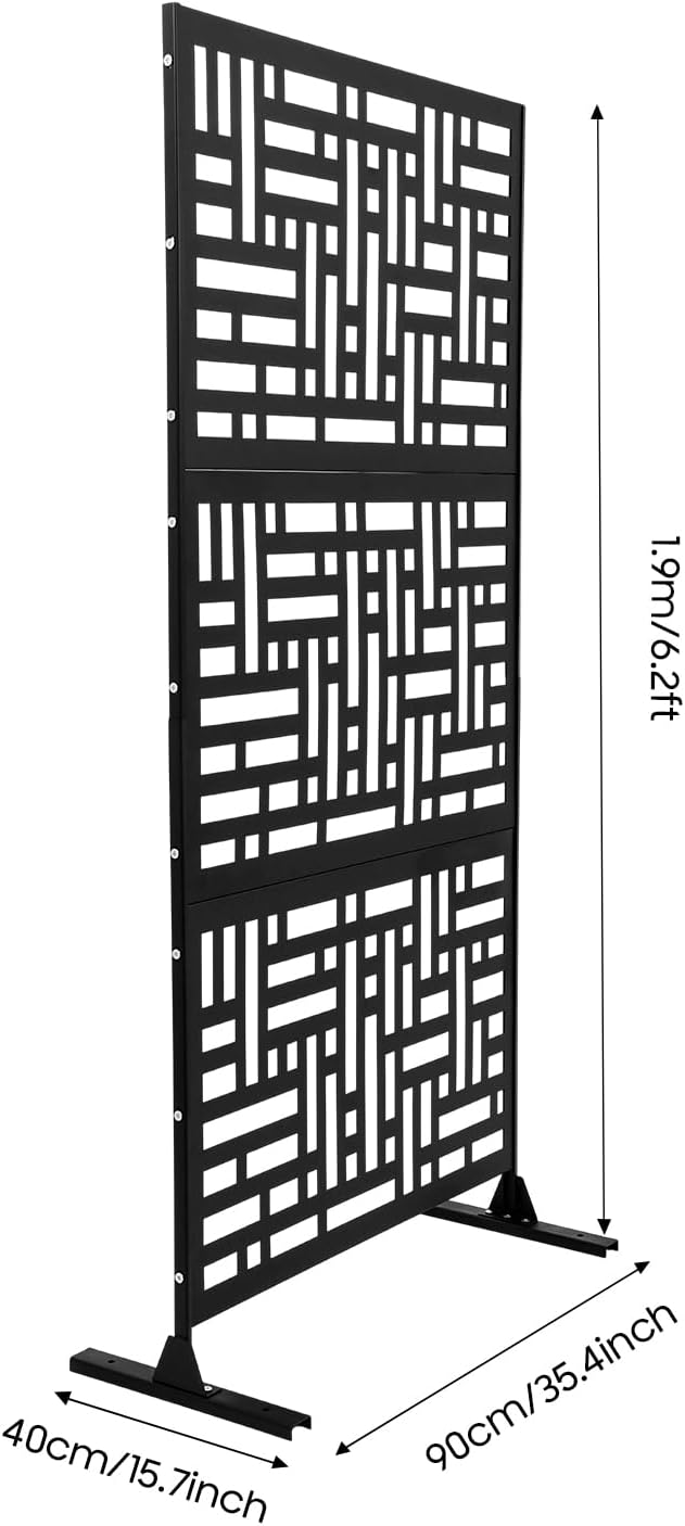 Privacy Panels for Outside, Metal Outdoor Privacy Screen Outdoor Privacy Screen Freestanding 6.2ft H * 35.4" W for Balcony, Terrace, Garden (Stripes)