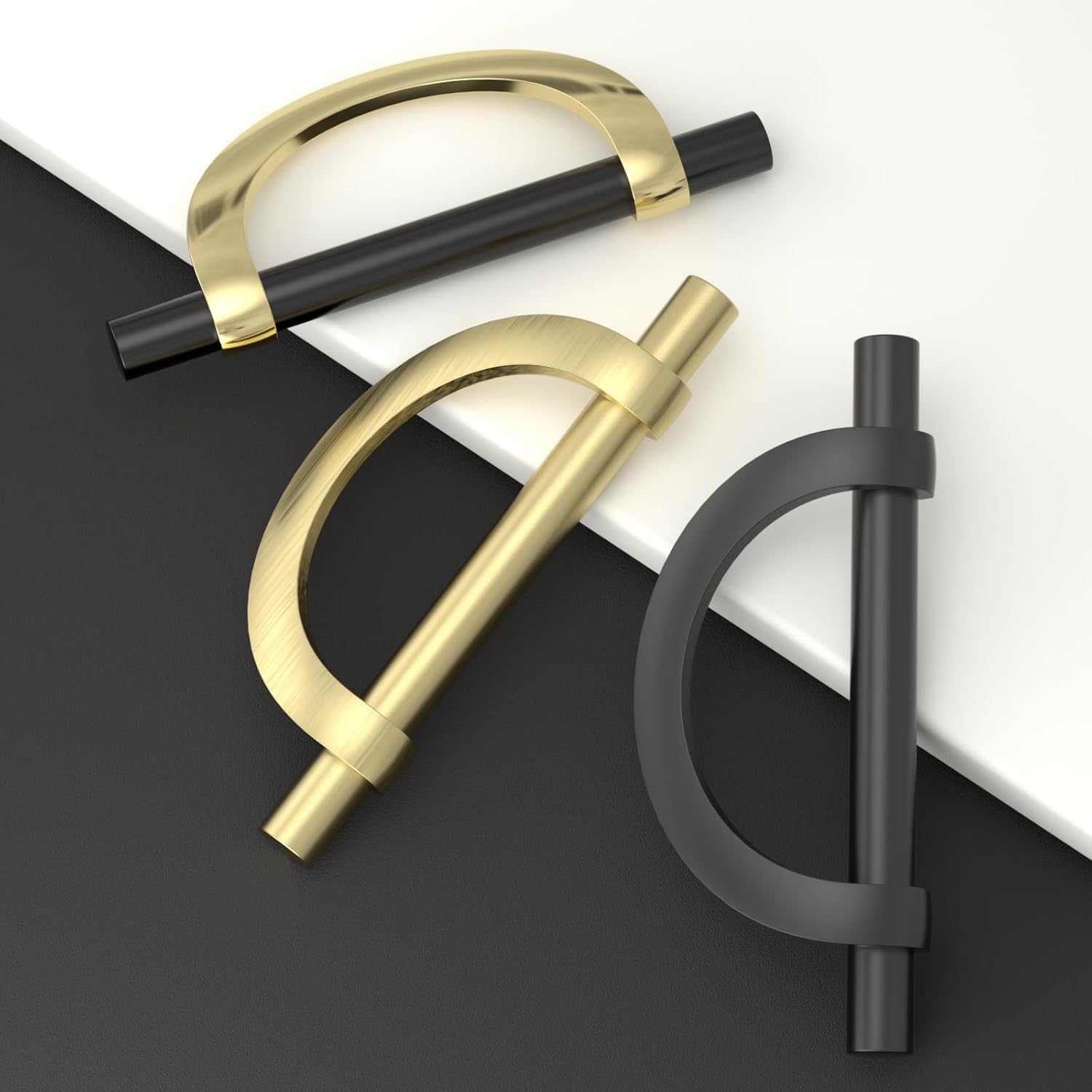 homdiy 12 Pack Brushed Gold Cabinet Pulls 3.75" Drawer Half Moon Handles for Dresser Kitchen Hardware, 3-3/4 inch(96mm) Hole Centers