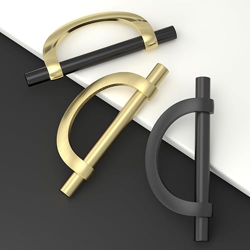 Miniatura 7 de homdiy Paquete de 12 tiradores de gabinete de oro cepillado de 5 pulgadas, manijas de media luna para accesorios de cocina, centros de agujeros de 5