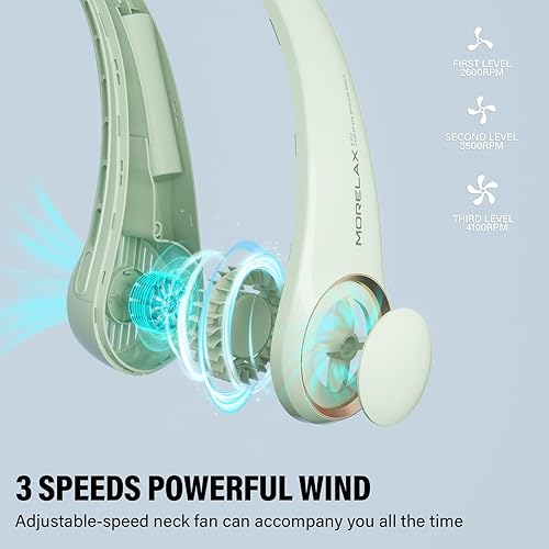 Miniatura 5 de Jancane Ventilador de cuello portátil, ventilador personal recargable por USB, 3 velocidades ajustables, gran salida de aire potente viento fuerte,