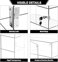 Vista 3 de Vitrina de encimera de acrílico transparente con llave de bloqueo, vitrina de seguridad de 3 estantes, vitrina de hebillas de succión Dustproop