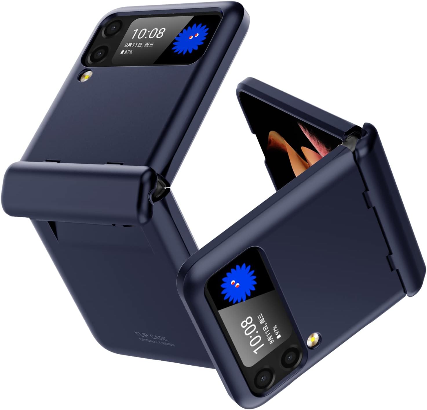 EACHO for Galaxy Z Flip 3 Case - Z Flip 3 with Hinge- Heavy Duty- Wireless Charging Friendly- Innovative Hinge Silicone Matte Finish Shockproof Cover for Galaxy z flip 3 2021 (Matte Blue)