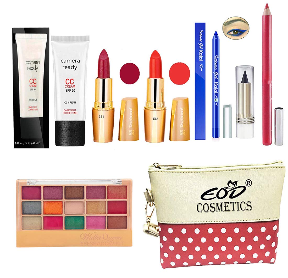 EOD Makeup Kit for Women, Ladies Cosmetics Combo Set With Eyeshadow,Lipstick,Fairness Cream, Blue Kajal -Set of 8 Pcs, C-217