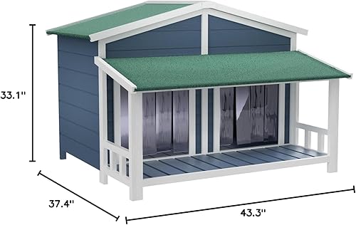Miniatura 8 de KELRIA Casa para perros de 47.2 pulgadas, resistente al agua, casa de madera para perros para exteriores e interiores, estilo cabaña de troncos con