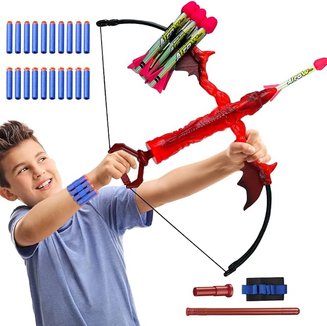 HOGOKIDS Kids Bow and Arrow Set Archery Toy Set with 10 Suction Cup Arrows Target & Quiver, Indoor and Outdoor Toys for Children Boys Girls Ages 6-12 Years Old