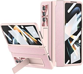 Generic case Compatible with Samsung Galaxy Z Fold 8 Ultra (Color : Pink) Shockproof Hinge Leather Plating Hard flip Back case with Front Screen Glass Film