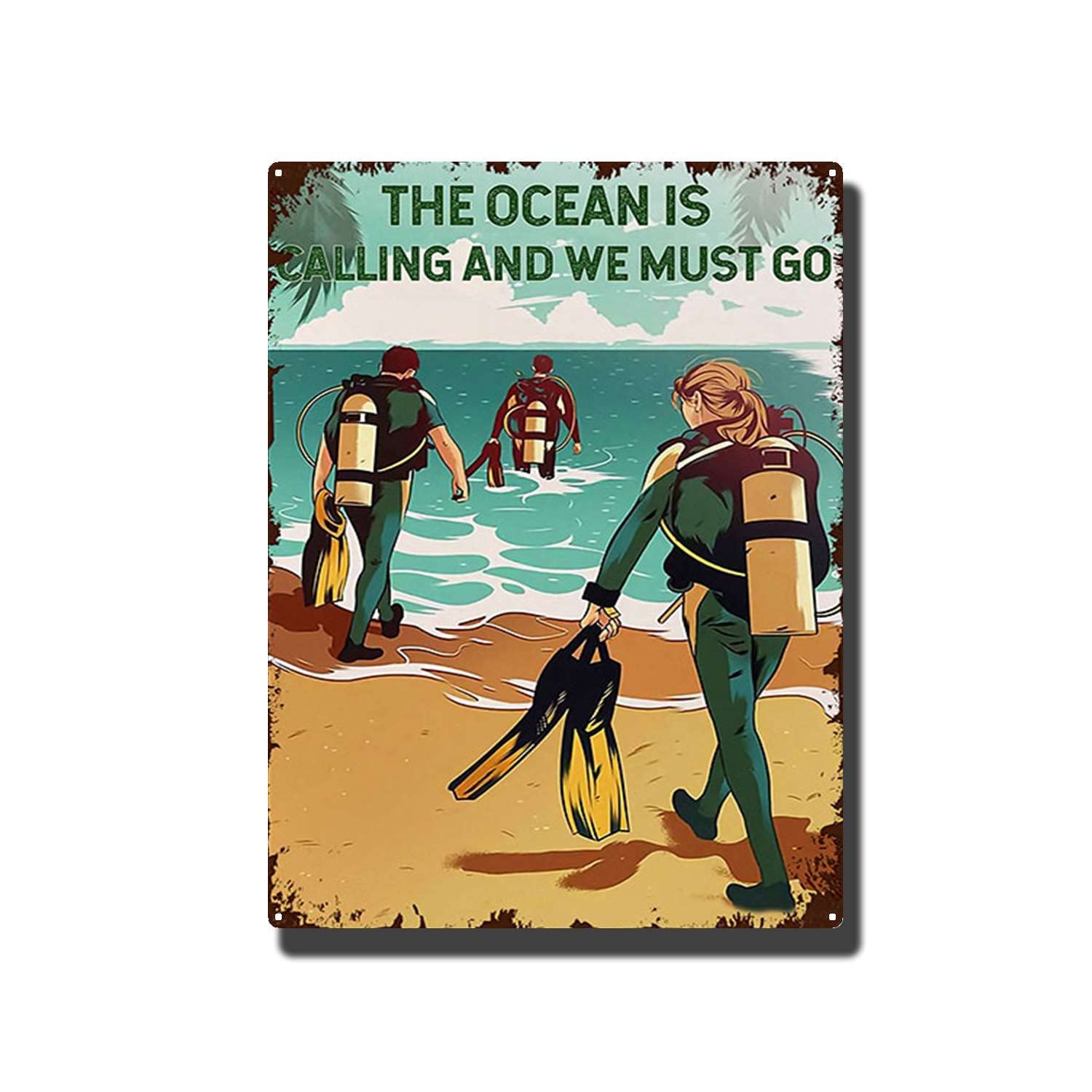 Bioprocess Scuba Diving Plaque Poster The Ocean Is Calling And We Must Go Plaque Wall Home Decor Art Wall Decor Metal Sign Poster 8X12 Inches