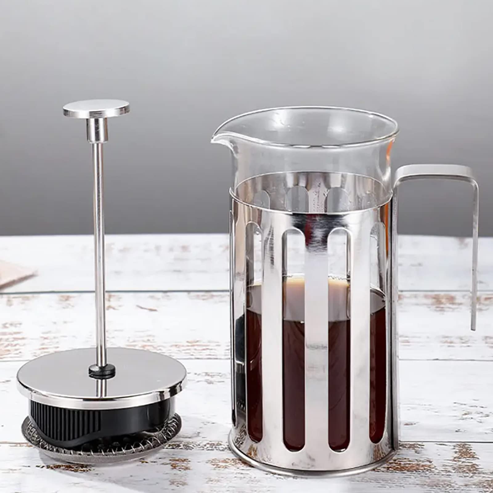 Cafetera De Prensa Francesa, Cafetera De 600 Ml con Triple Filtro De Acero Inoxidable, Alta Seguridad De Vidrio De Borosilicato Y Resistencia Al Calor, Agarre Cómodo, Ideal para Acampar Y Viajar