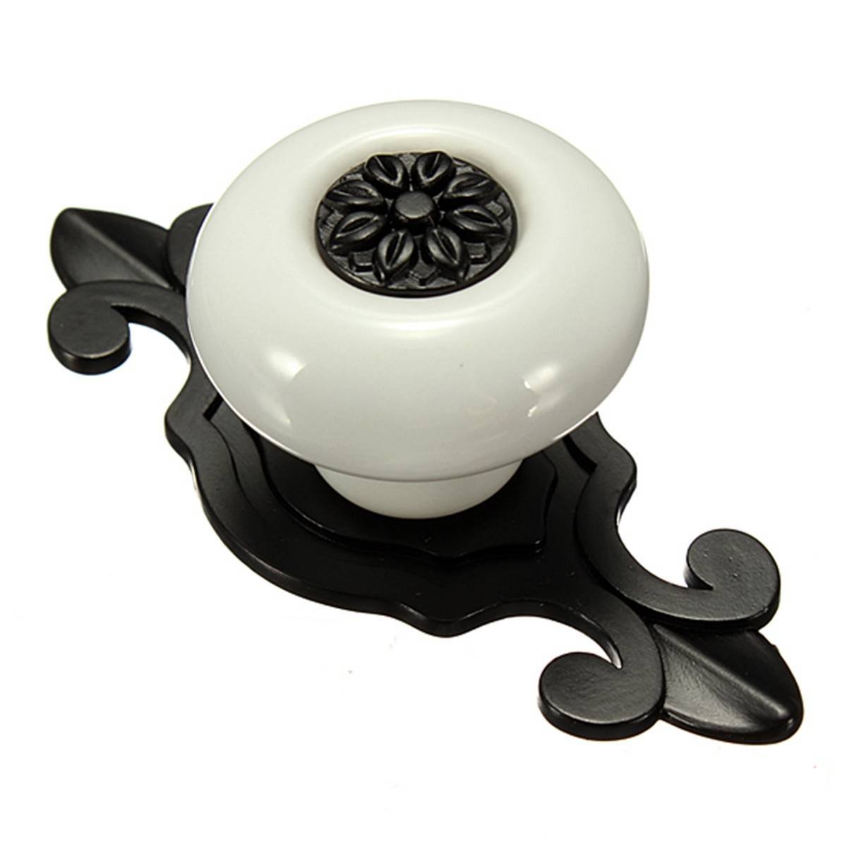Tuidzljd Vintage Ceramic Door Knobs Drawer Cabinet Cupboard Wardrobe Pull Handle White+Black