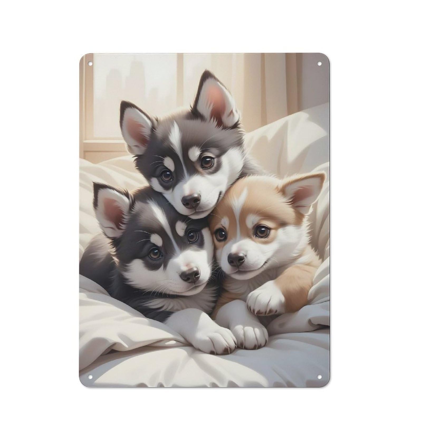 Junmoney Husky Puppies Rustic Tin Wall Plaque 40X30cm For Garage Or Workshop, For Home Interiors, Feature Walls And Decorative Displays