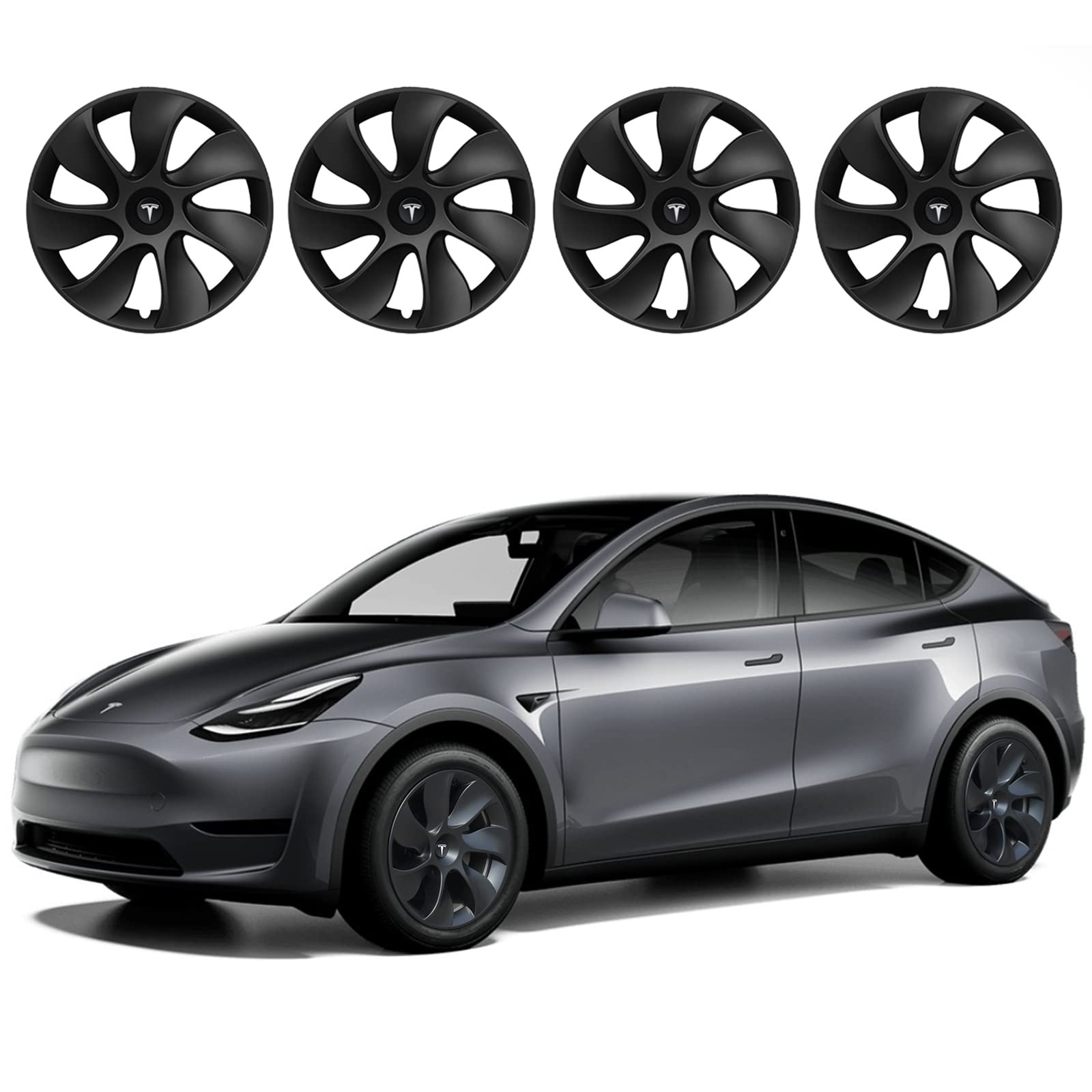 XINFOOB Tesla Model Y Wheel Cover 19-Inch Hubcaps ABS Hub Cap Set of 4 Matte Black Wheel Cover 2020-2023 Tesla Model Y Accessories