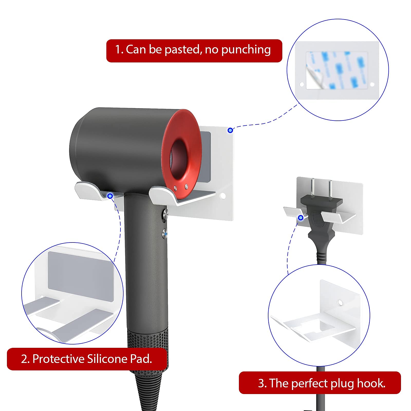 Support Mural Autocollant XIGOO Pour Sèche-Cheveux - Compatible Supersonic - Acier Inox SUS 304 Argent - Installation Facile Salle De Bain