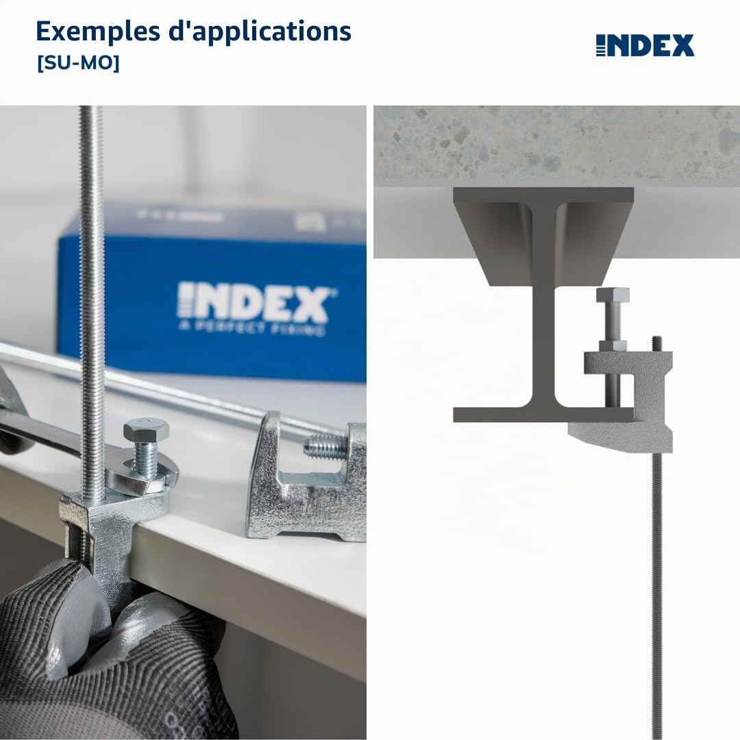 INDEX Boite de 50 - Pince de fixation rapide pour poutre - Zingué M6 - Accessoires isolation : plafond et cloison