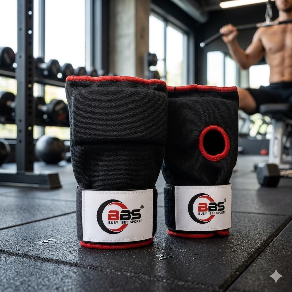 Busy Bee Sports Quick Hand Wraps for Boxing & MMA, Medium Size (Snug Fit) – Gel Padded Inner Gloves with Wrist Support, Easy Slip-On Wraps for Men & Women, Breathable for Muay Thai & Kickboxing