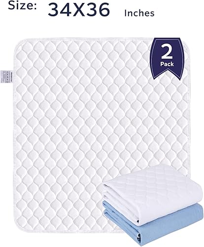 Miniatura 3 de Almohadillas de cama antideslizantes, 34 x 36 pulgadas (paquete de 2), impermeables, lavables, protectores de colchón de incontinencia reutilizables