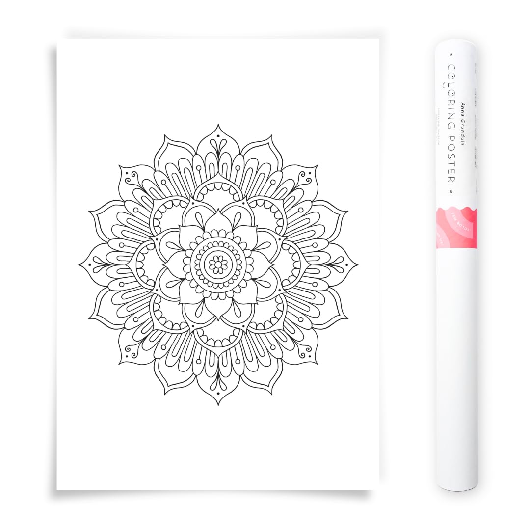 Poster de coloriage mandala fleur 50x70 pour une soirée DIY cocooning