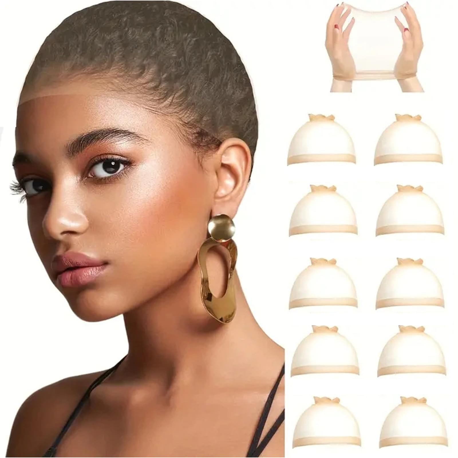 10 Pcs Transparent Wig Caps for Women, Sheer Nylon Stocking Cap for Lace Front Wig Accessories