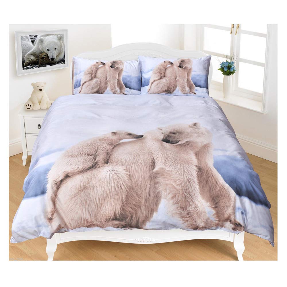 Nightzone Polar Bear Print Duvet Cover Set 3D Animal Print Effect Quilt Bedding Set Poly Cotton New Soft (,Single)