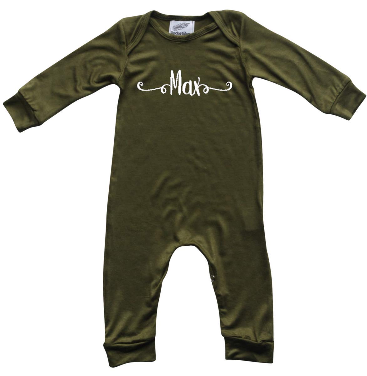 Personalized Silky Long Sleeve Baby Romper -Gender Neutral-Sweetly Modern Font (18-24 Months (24m), Silky Army Green)