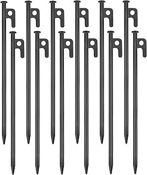 12 Pack Tent Stakes Heavy Duty Metal Tent Pegs for Camping Steel Tent Stakes 12 inch Unbreakable and Inflexible