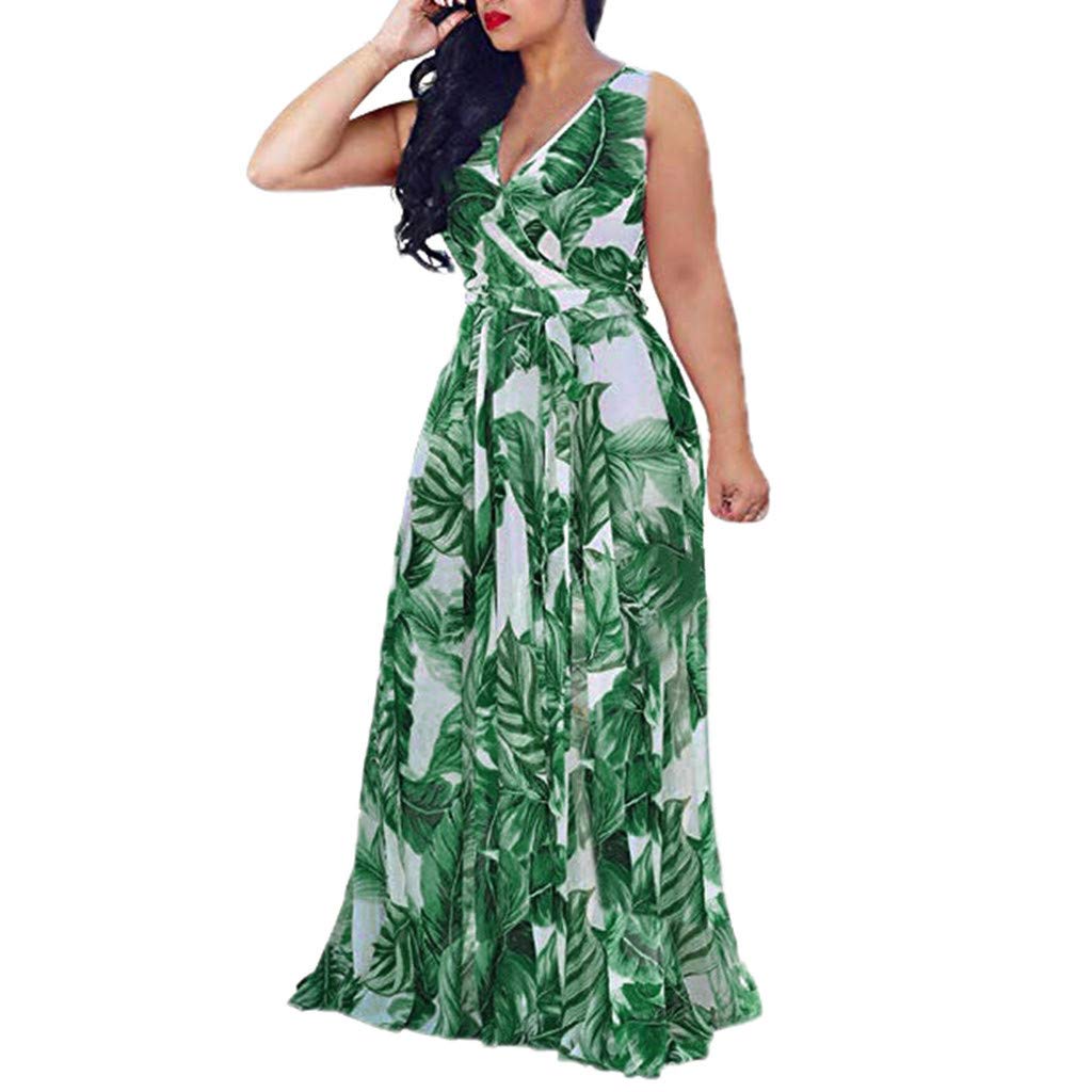 Photo 1 of Aniywn Plus Size Boho Maxi Dress,Women's Printing V Neck Sleeveless/Long Sleeve Casual Flowy Split Beach Long Dress, Green (XL)