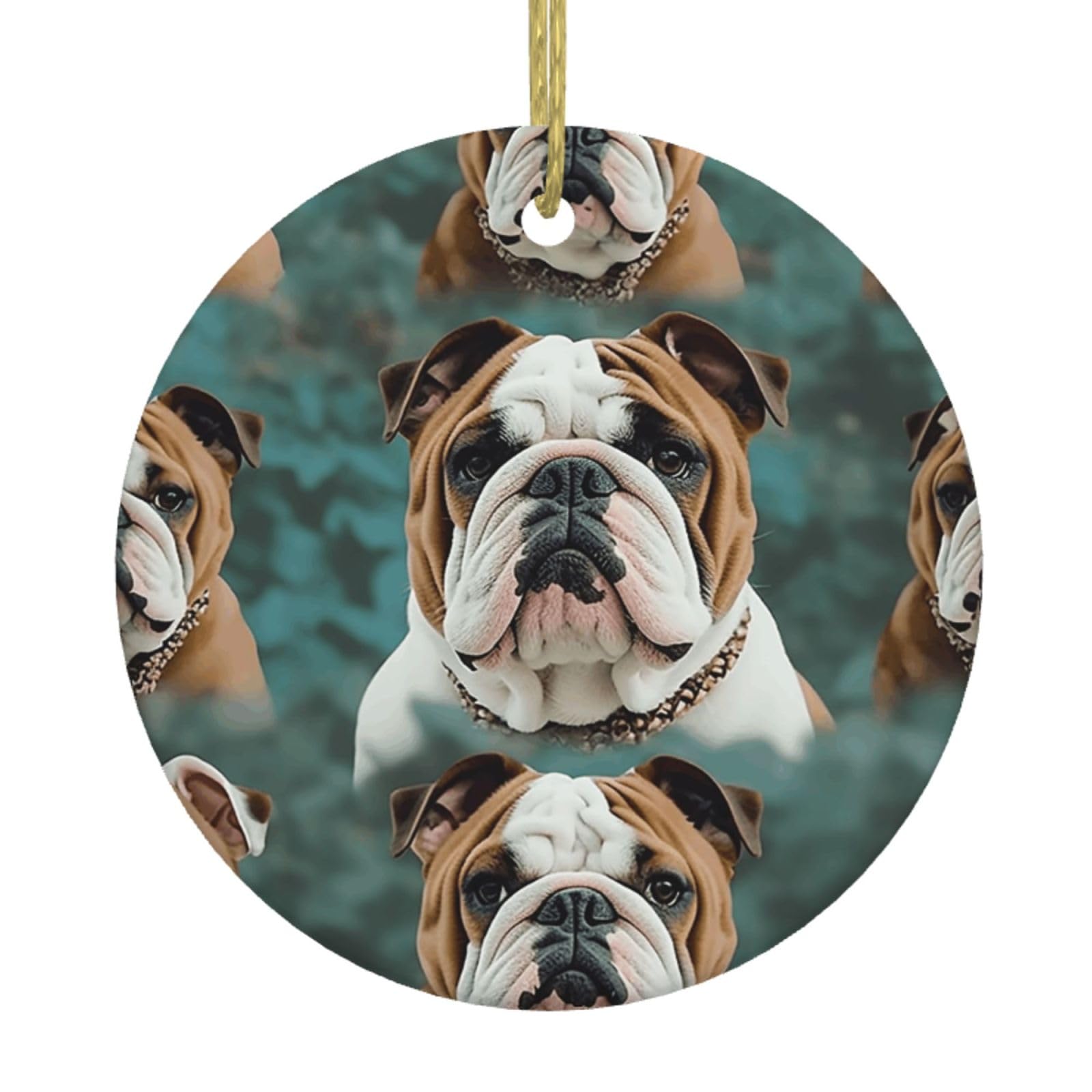 Fodpand Women's White Funny English Bulldog Christmas Ornaments 2025, Gift Exchange For Men, Collectible Ceramic Ornament Round Hanging Ornaments For Christmas Tree Decoration