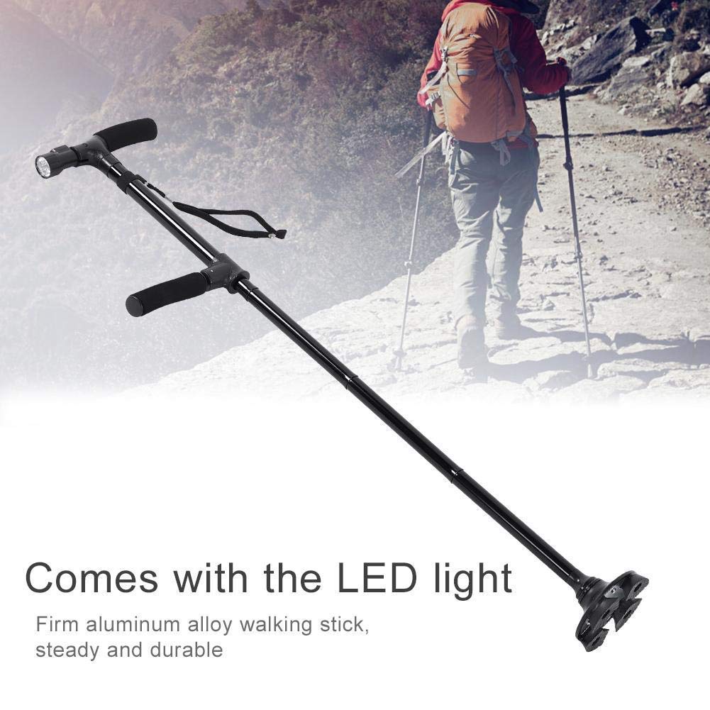 MRKU Bastón Ajustable para Caminar, bastón con luz LED y Base de 4 Puntas, bastón portátil liviano para Hombres