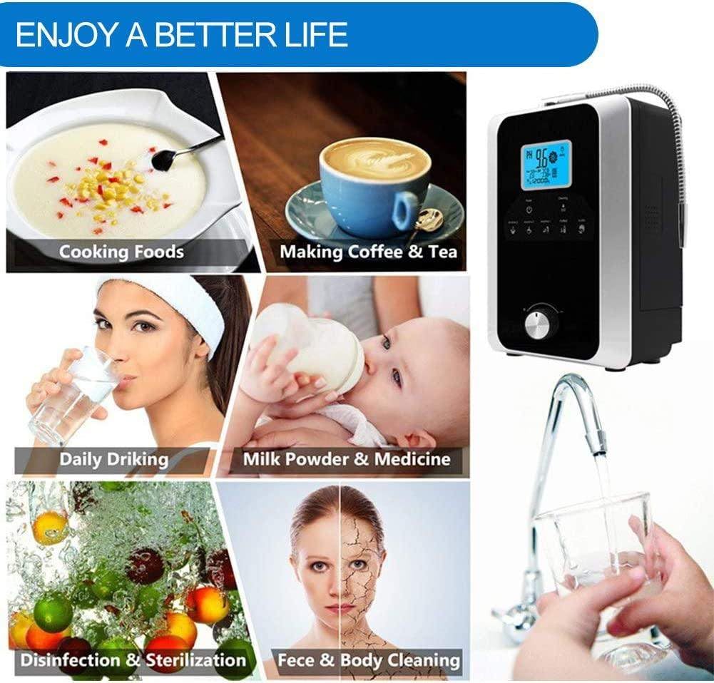 Máquina purificadora de agua Ionizador de agua ORP+500-800 PH 2.8-11 filtración de agua alcalina para el hogar, 5 configuraciones de agua/Voz inteligente/Limpieza automática